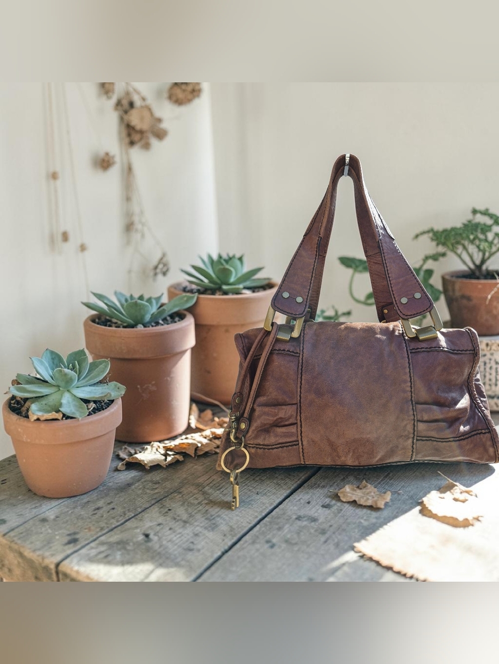 Fossil Fifty-Four Vintage Distressed Leather Boho Shoulder Bag